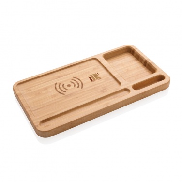 Logo trade corporate gift photo of: Bamboo desk organiser 5W wireless charger